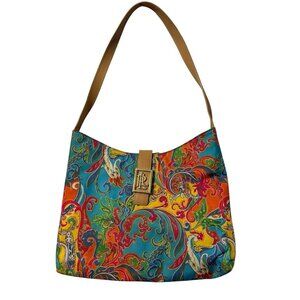 Lauren Ralph Lauren Turquoise Yellow Floral Paisley Satchel Handbag